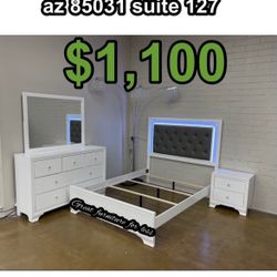 Queen Size LED Bedroom Set Include Bed Frame Dresser Mirror And Nightstand Brand New