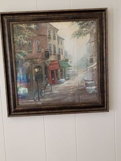 Framed European Street Scene Wall Art