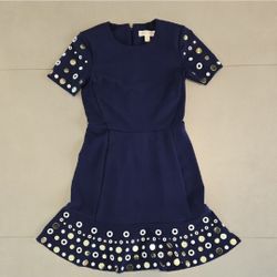 New Michael Kors Navy Blue Mini Dress With Metallic Accents Size S