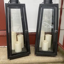 2 Decorative Indoor / Outdoor / Garden Hanging Lanterns with Dancing Flame LED Candles
