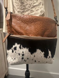 Myra Bag Genuine Hair-on-Hide & Tooled Leather Crossbody Purse