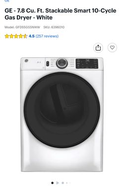 GE - 7.8 Cu. Ft. Stackable Smart 10-Cycle Gas Dryer - White