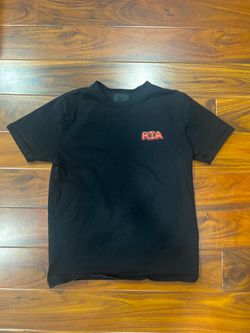 RTA black cotton t-shirt with red embroidery.