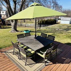 Patio Furniture - Dining Set - Square Table - Chairs - Umbrella - Host - Outdoor Dining