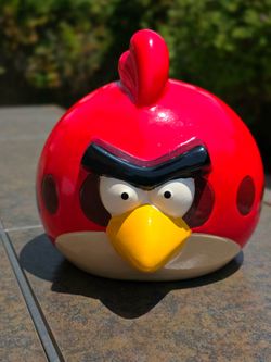 Vintage 2012 Angry Birds Red Ceramic Coin Piggy Bank (7.5" Tall)