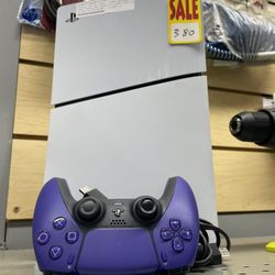 Used Sony PlayStation 5 slim - ps5 slim game system with purple remote 
