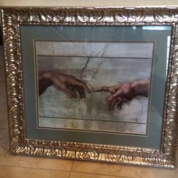 Framed Picture of Michaelangelo "The Touch" Creation of Adam.