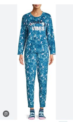 NEW WOMENS Disney STITCH "WEEKEND VIBES" SUPER SOFT FLEECE PAJAMA SET SIZE Large 