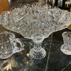 Crystal Fruit Bowl. Sugar Cup, Candle Holder and Toothpick Holder