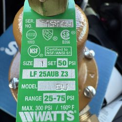 Watts 1” Water Pressure Reducing Valve 