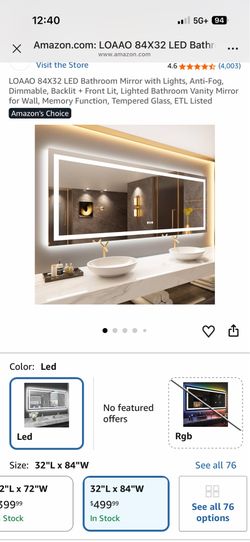 84X32 LED Bathroom Mirror with Lights, Anti-Fog, Dimmable, Backlit + Front Lit, Lighted Bathroom Vanity Mirror for Wall, Memory Function, Tempered Gla