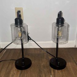Set of 2 Industrial Table lamps w/USB ports, fully step-less dimmable bedside Lamps