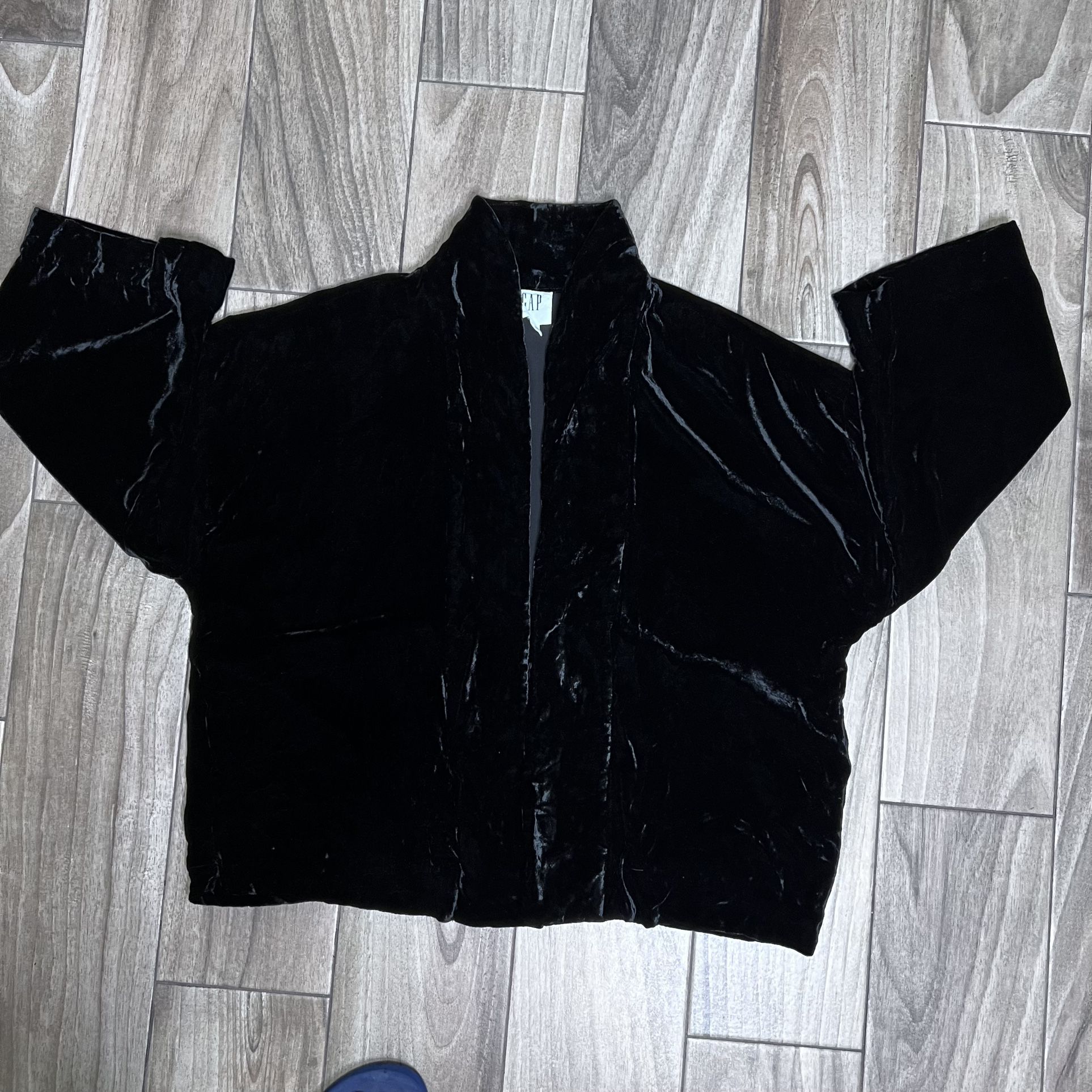 GAP Black Velvet Cropped Swing Jacket Cardigan Size:S Silk Blend