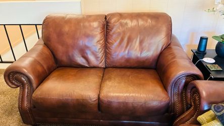 Leather Sofa and Loveseat Set with Nailhead Trim