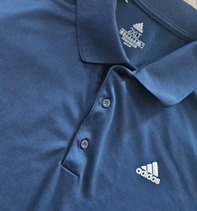 Adidas Men's 2XL Navy Blue Short Sleeved Half Button Front 