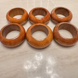 Set of 6 Wooden Napkin Rings Handcrafted Solid Wood Polished Finish Rustic Decor