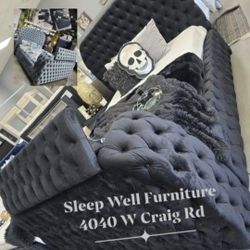  🔥 Queen, King Light Up Fireplace TV Pop Up Bed Frame ✨️ Furniture Sectionals Avail