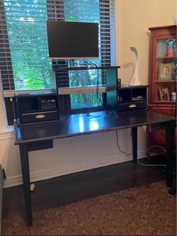 Black Wood Computer Desk with Hutch