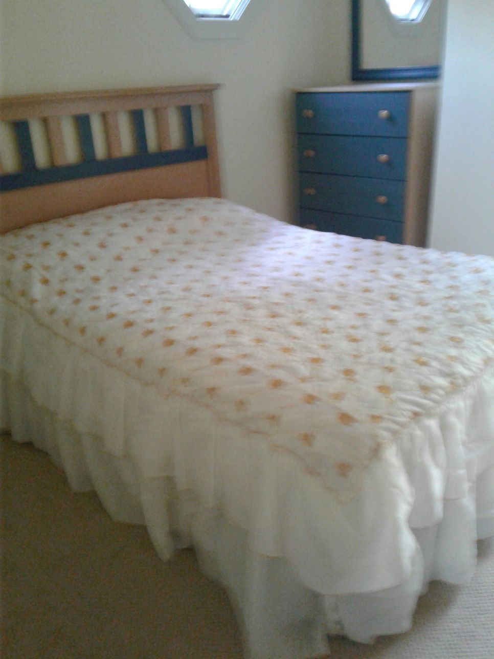 Queen bed with almost new mat mattresses and frame and board and chased with $5