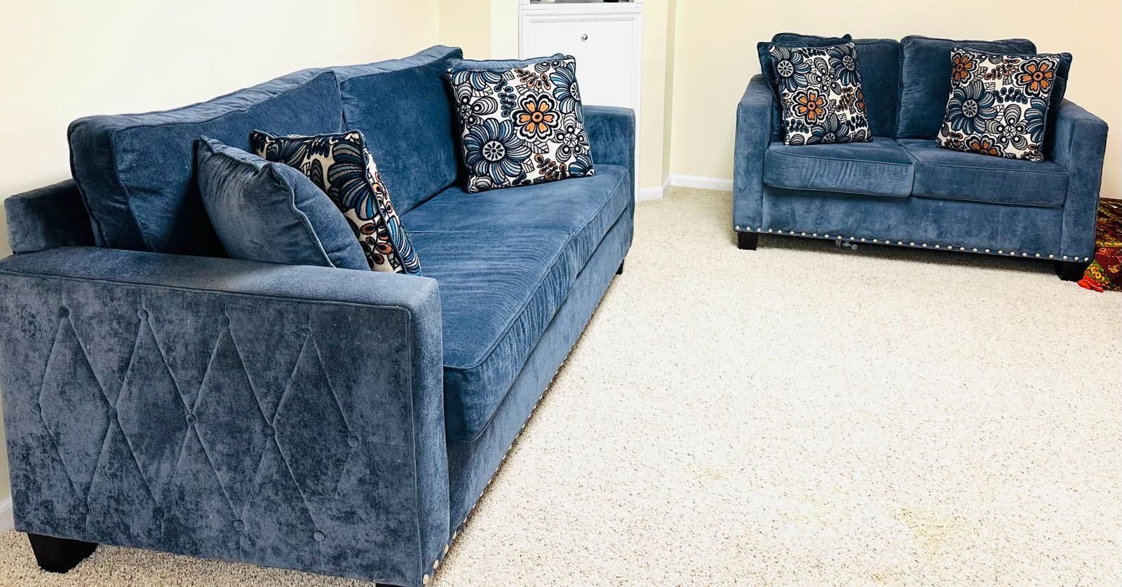 Blue 3 Seater Couch With Loveseat 