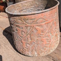 Vintage Copper Planter Bucket Indian Engraved Pot Middle Eastern Animal 