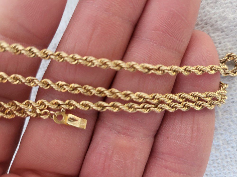 14k Solid Gold Rope Chain Necklace 