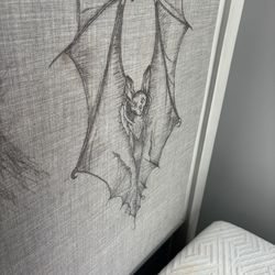 Unique Bat Design Upholstered Bed Frame & Matching Nightstand