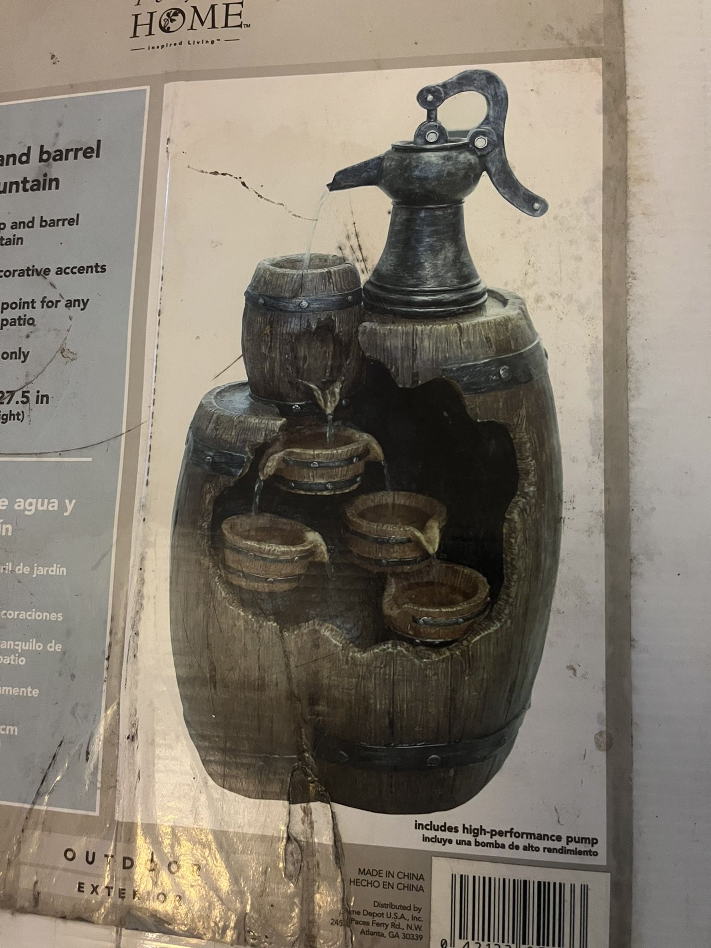 perfect Home water pump and barrel garden fountain
