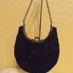 Vintage Black Beaded Clutch Evening Bag
