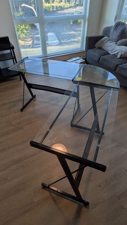L shape glass desk