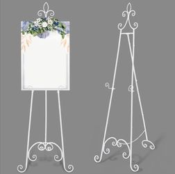 New Easel Stand for Sign, Classic, White, 1 Pcs
Wedding Welcome Sign, Metal Construction with Scrollwork, Adjustable Chain Support for Posters Paintin