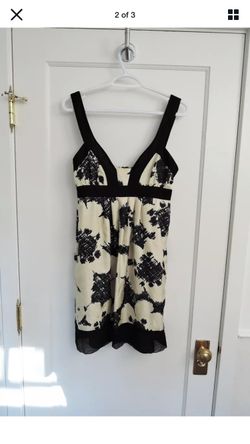 Graham & Spencer Silk Twill Dress Abstract Empire Waist Black Cream Ivory S XS