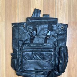 Vintage Faux Leather Black Backpack