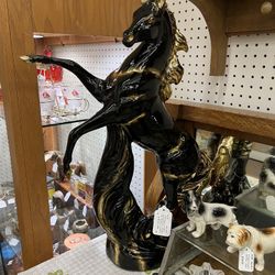 MCM Black Rearing Stallion Statue