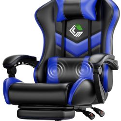 Gaming Chair, Ergonomic Office Computer Chair with Footrest and Lumbar Support Massager Racing Style High Back Video Gamer Chair, Wide＆Thick Cushion, 