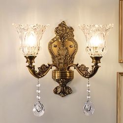 New 18”W Wellmet 2-Lights Gold Wall Sconce, Retro Light, Bathroom Vanity Wall Lamp,Crystal Hardwired