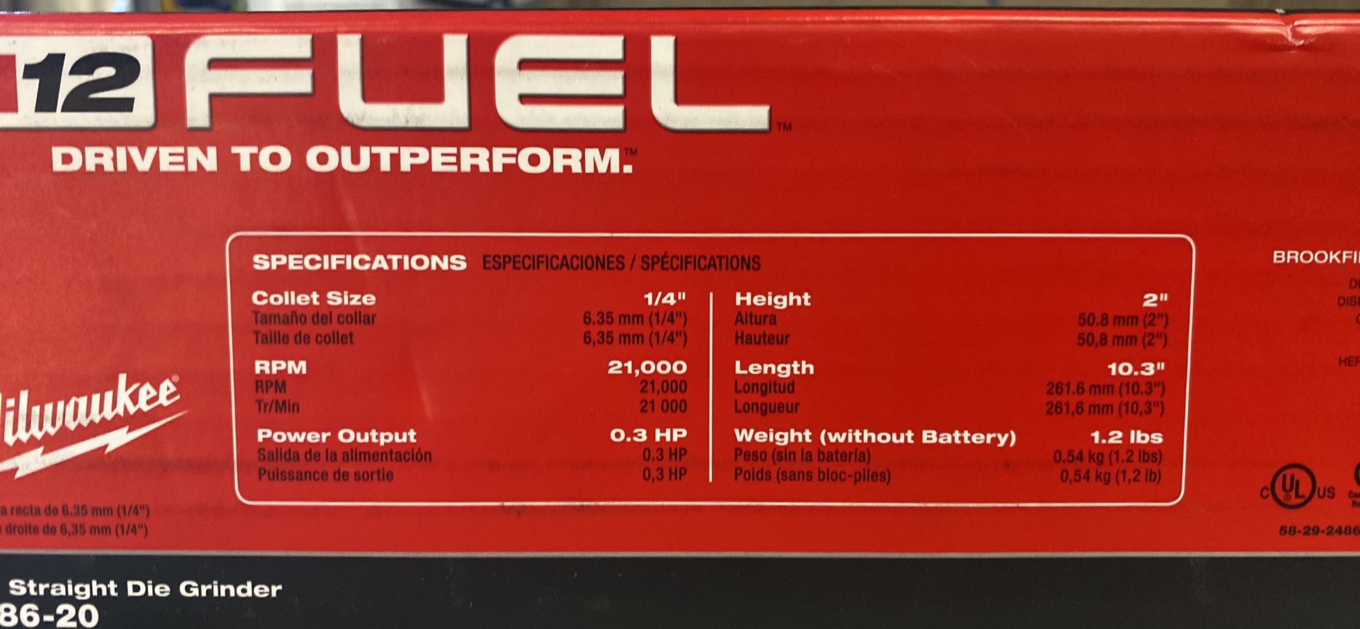 Milwaukee M12 FUEL 12 Volt Lithium Ion Brushless Cordless 1/4 in. Straight  Die Grinder (Tool