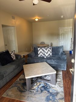 Charcoal Gray Fabric Complete Sofa Set and Dining table