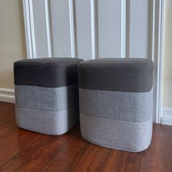 Two Small Ottoman and Foot Rests Foot Stool Grey with Linen Fabric Washable Cover