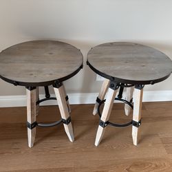 Pair of Wood and Metal Side Tables/Stools