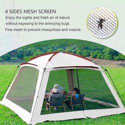 12x12 Ft Screen House Tent - Instant Pop Up Mesh Canopy Shelter with Waterproof & Sunshade Roof, Easy Setup for Camping, Backyard, Beach, Picnic, Red