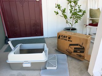 BE & GY Stainless Cat Litter Box with Mat and Scoop