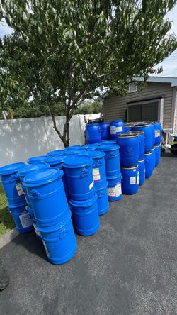 Blue plastic barrels