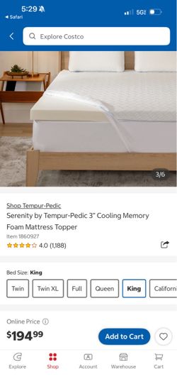3” Costco foam serenity tempur-pedic mattress topper