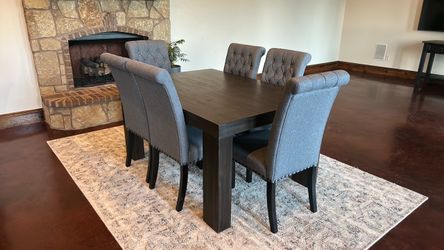 Dark Wood Dining Table with 6 Chairs