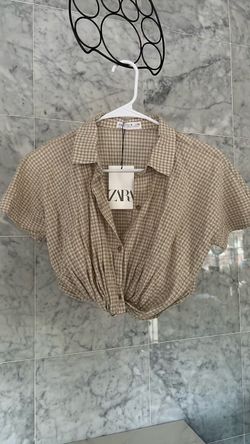 Zara Gingham Cropped Twist Shirt