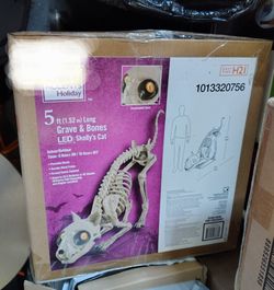 Grave & Bones Skelly's Skelton Cat w/ Light up eyes Halloween yard Prop New