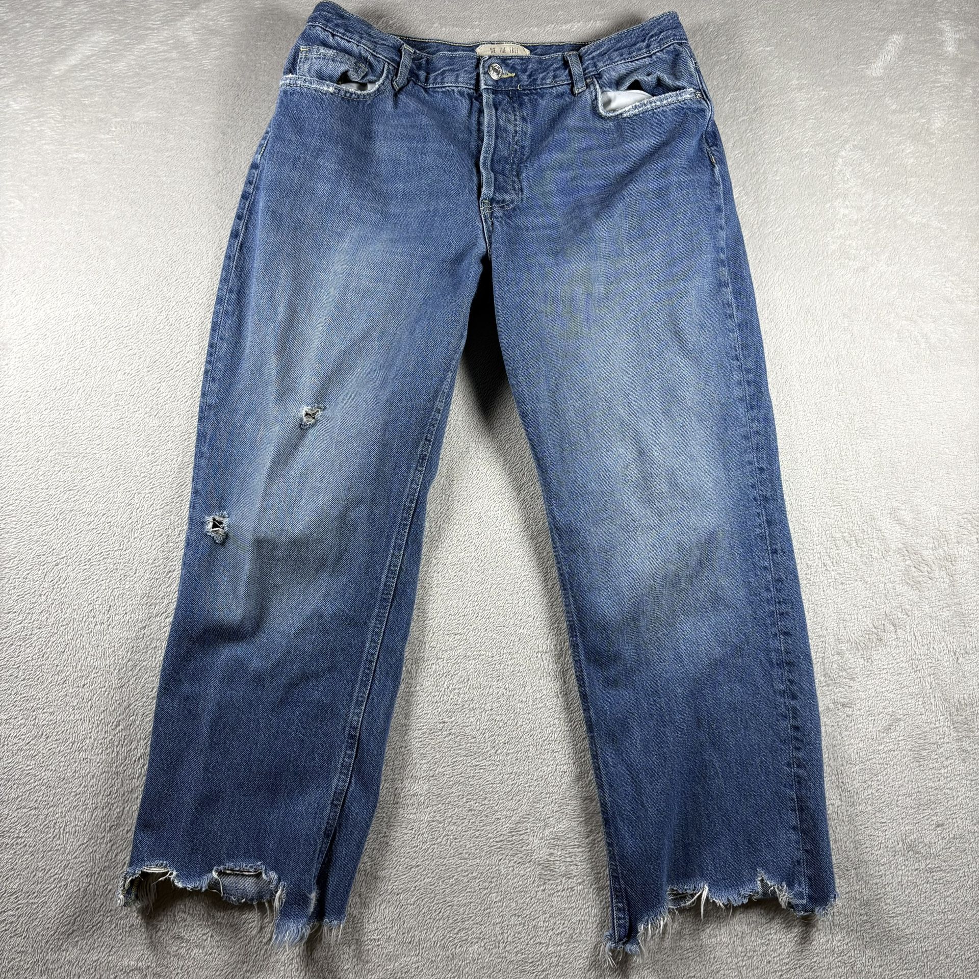 We The Free Free People Jeans Women’s 30 Blue Distressed Ripped Raw Hem #1380