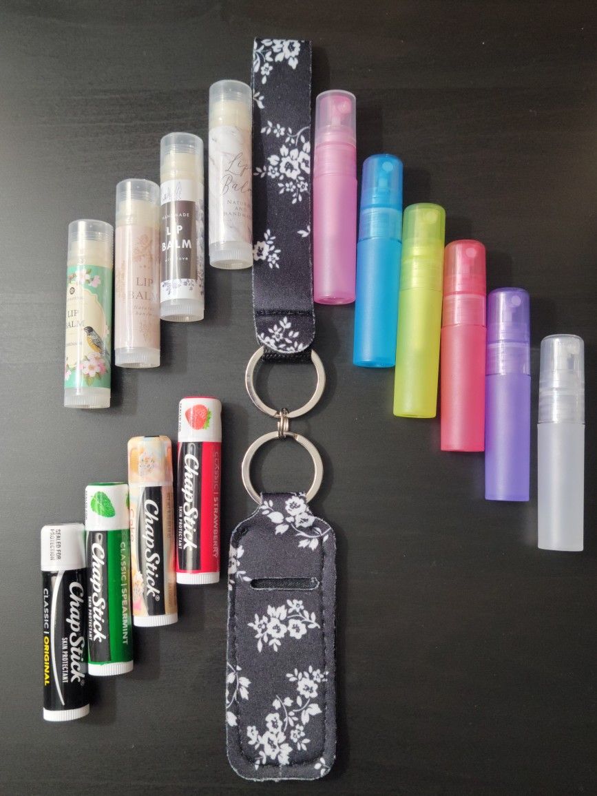 Floral Print Chapstick/Lip Balm Holder Keychain W/Lanyard