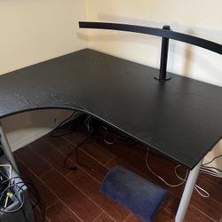 IKEA Black Corner Desk With Built In Triple Monitor Mount